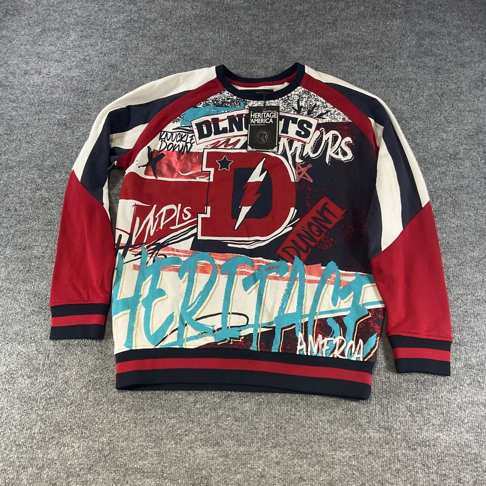 Heritage America Denim Distillery Graphic Sweatshirt Red White Blue Mens Large